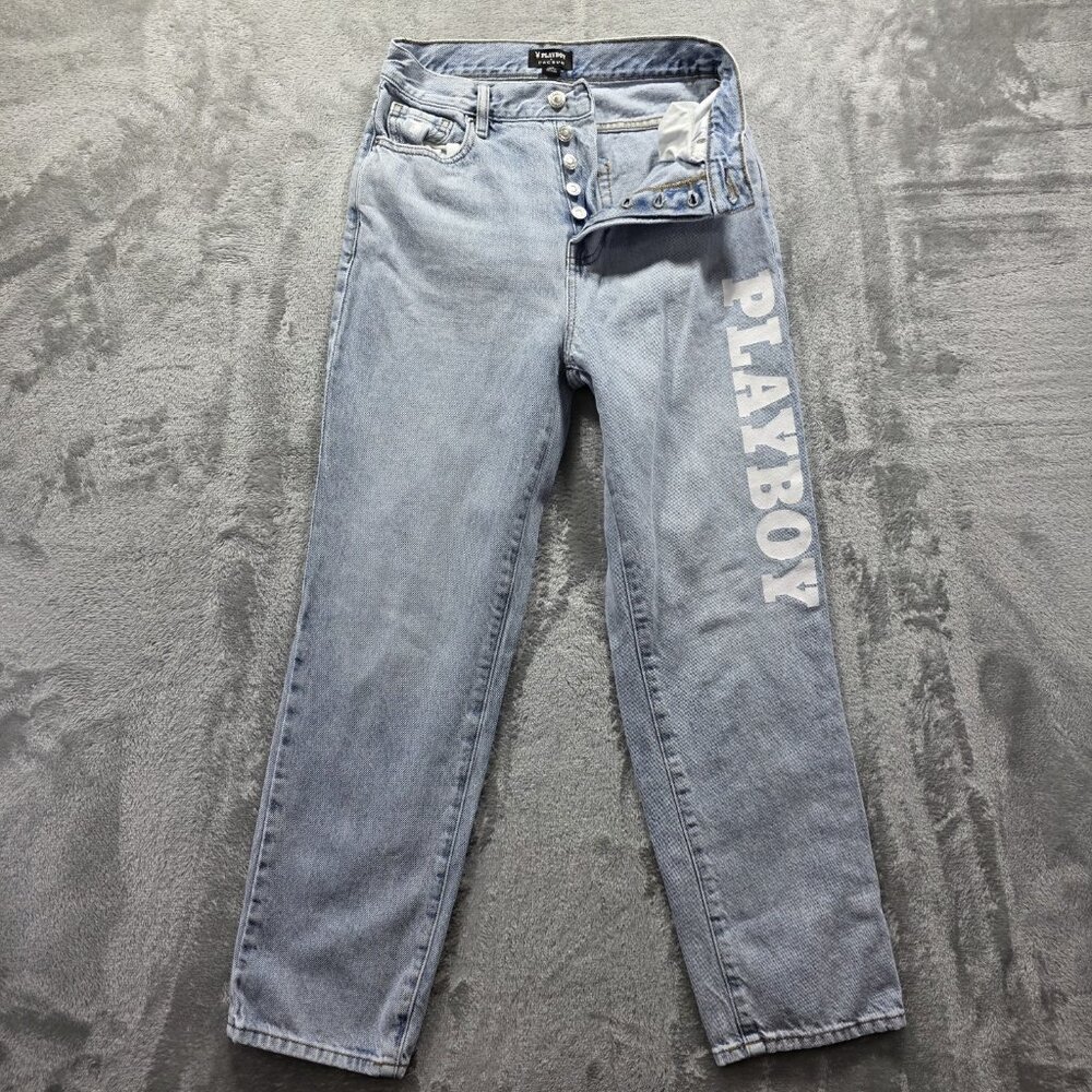 Playboy by PacSun Women's 25 Blue High Rise Button Fly Ankle Straight Jeans